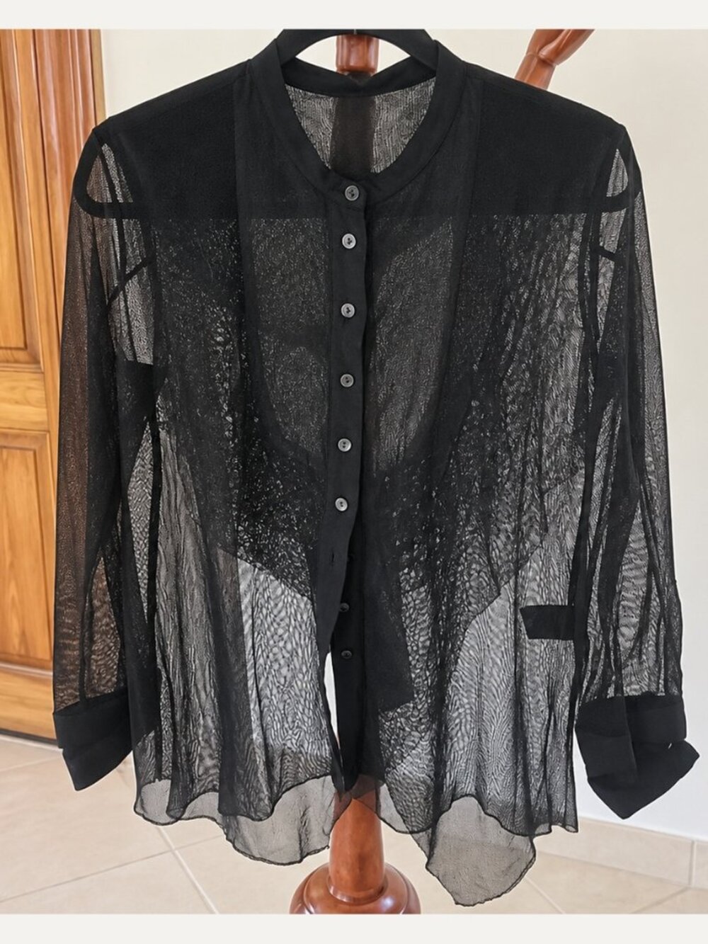 MASNADA Black Sheer Asymmetric Button-Front Blouse NWT Medium